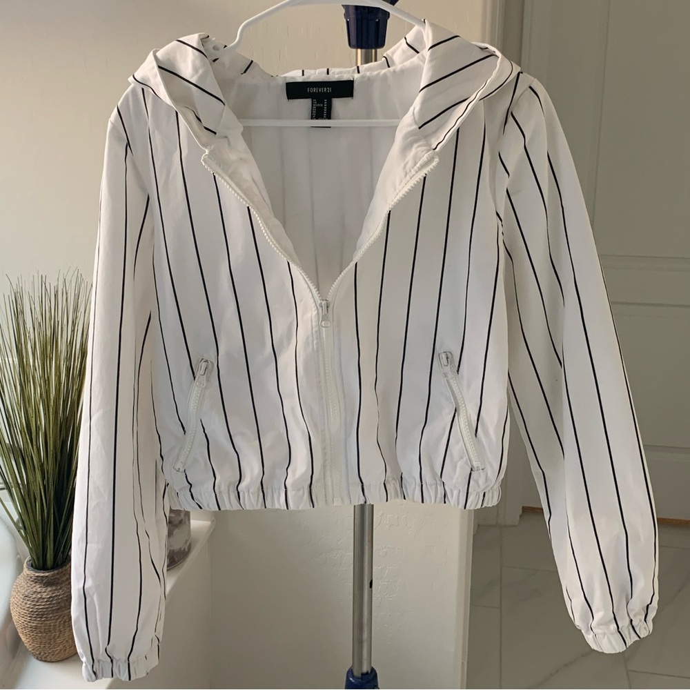 Cropped Cotton Blend White Hoodie Jacket Medium